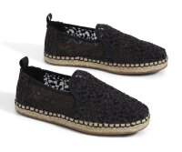 TOMS Espadrille Deconstructed Rope Black Lace Leaves
