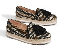 TOMS Espadrille Palma Black Geometric Woven with Tassel